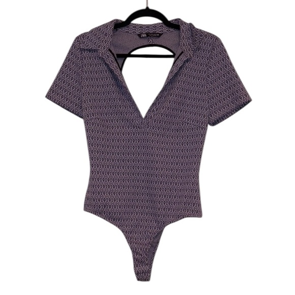 Zara Women’s Purple Patterned Bodysuit Large - Picture 1 of 10